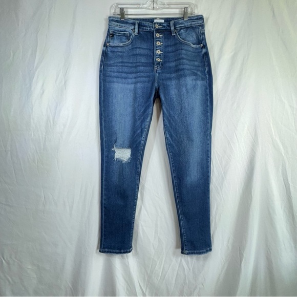 KanCan Sparrow High Rise Cigarette Leg Button Fly Distressed Jeans KC9339D - Picture 2 of 8